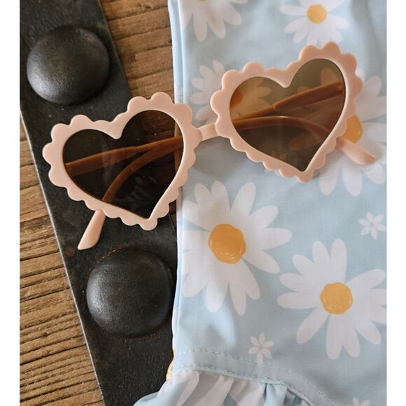 Shein Blue Daisy One Piece Swimsuit and Sunglasses sz 5T - Picture 2 of 5